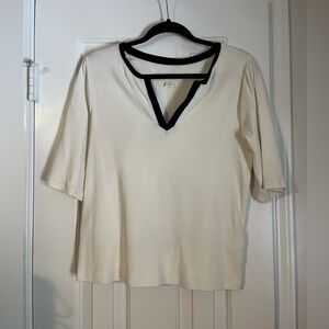 Maeve by Anthropologie Cream Split Neck top